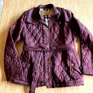 Burberry Burgundy Quilted Jacket w/ Belt